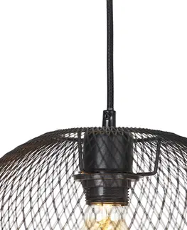 Zavesne lampy Moderné závesné svietidlo čierne 3-svetelné - Mesh Ball