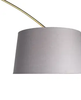 Oblúkové lampy Oblúková lampa mosadz s mramorovým textilným tienidlom sivá 45 cm - XXL
