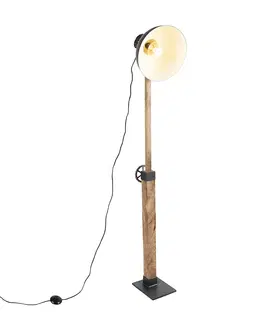 Stojace lampy Priemyselná stojaca lampa čierna s mangovým drevom - Mango