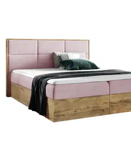 Postele Boxspringová posteľ, 180x200, ružová látka Kronos/dub lancelot, WOOD 2