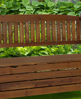 Záhradné lavice KONDELA Amula záhradná lavička s úložným priestorom hnedá