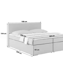 Americké postele Posteľ Boxspring Nero, 180x200cm, Sivá