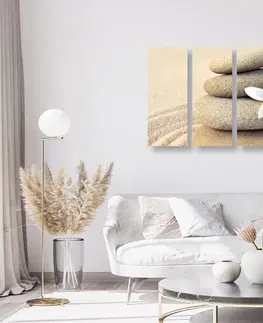 Obrazy Feng Shui 5-dielny obraz biely kvet a kamene v piesku