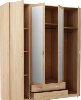 Šatníkové skrine VILMA 4D2S 4-dverová skriňa so zrkadlom, dub sonoma