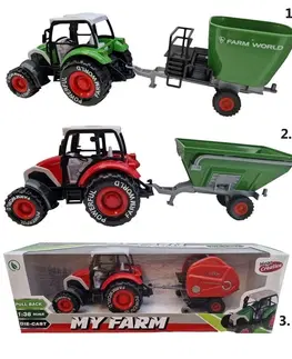 Hračky - dopravné stroje a traktory LAMPS - Traktor kovový s vlečkou My Farm 28 cm vlečky, Mix Produktov