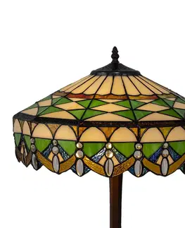 Stolové lampy Clayre&Eef Stolová lampa 5LL-6086 v zelenej, Tiffany dizajn