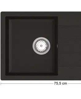 Kuchynské drezy NABBI Eden ENB 02-76 granitový kuchynský drez so sifónom 75,5x43,5 cm čierna