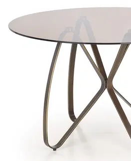 Jedálenské stoly HALMAR Lungo okrúhly sklenený jedálenský stôl hnedá / zlatá