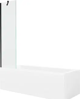Sprchové dvere MEXEN/S - Cubik obdĺžniková vaňa 160 x 70 cm s panelom + vaňová zástena 50 cm, transparent, čierna 550316070X9505000070