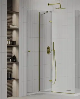 Vane MEXEN/S - Roma sprchovací kút otvárací 120x70, sklo transparent, zlatá + vanička 854-120-070-50-00-4010