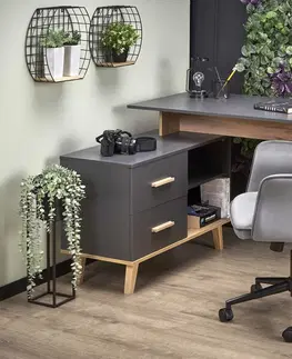 Písacie a pracovné stoly HALMAR Sergio XL rohový písací stôl so zásuvkami antracit / dub wotan