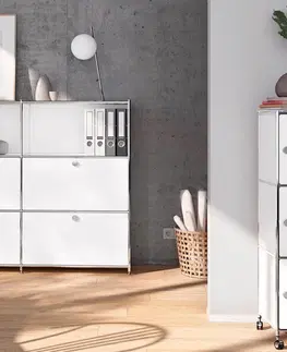 Office Furniture Kovová skrinka na kolieskach »CN3« s 3 dvierkami, biela