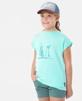 nohavice Detské turistické tričko MH100 7-15 rokov tyrkysové