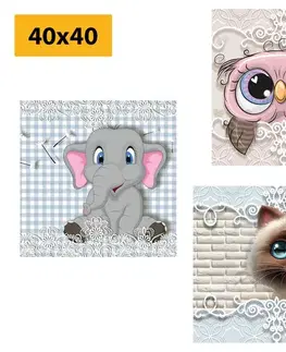 Zostavy obrazov Set obrazov zvieratká v detskom prevedení
