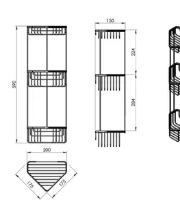 Regály a poličky GEDY 2484 Smart trojposchodová rohová polica 20 x 59 x 15 cm, strieborná