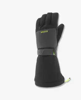 rukavice Hrejivé a nepremokavé detské rukavice 550 na zjazdové lyžovanie čierno-sivé