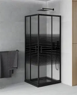 Vane MEXEN/S - Rio sprchovací kút 70x70, pruhy, čierna + vanička so sifónom 860-070-070-70-20-4070B
