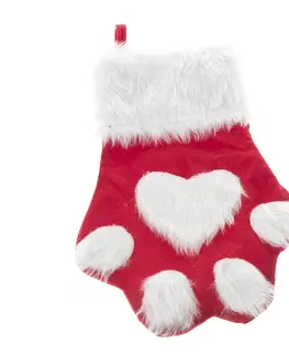Vianočné dekorácie Vianočná textilná ponožka Labka 40 cm, červená