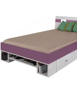 Jednolôžkové postele Posteľ Next NX-18 borovica biela/viola