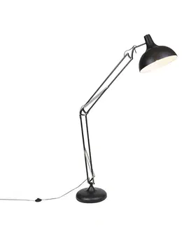 Stojace lampy Priemyselná stojaca lampa čierna nastaviteľná - Hobby