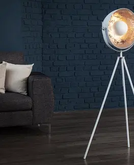 Stojace lampy LuxD 25898 Dizajnová stojanová lampa Atelier 145 cm bielo-strieborná Stojanové svietidlo