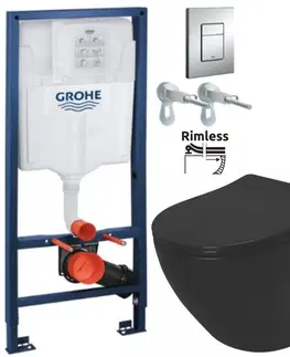 Záchody Rapid SL pre závesné WC 38528SET s chrómovou doskou + WC REA CARLO MINI RIMLESS ČIERNY MAT + SEDADLO 38772001 MM1