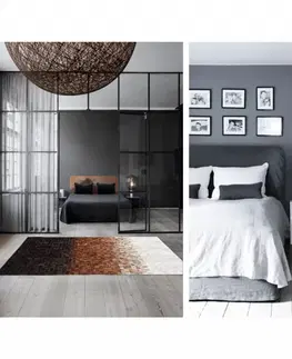 Koberce a koberčeky Luxusný kožený koberec, biela/hnedá/čierna, patchwork, 140x200, KOŽA TYP 7