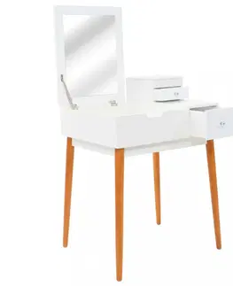 Toaletné Toaletný stolík so zrkadlom biela / hnedá Dekorhome
