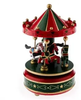 Vianočné dekorácie Hrací kolotoč s koníkmi, 10,5 x 18 x 10,5 cm, červeno-zelená