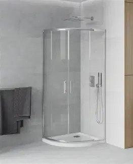 Vane MEXEN/S - Rio štvrťkruhový sprchovací kút 80 x 80, transparent, chróm + vanička so sifónom Flat, biela 863-080-080-01-00-4110