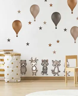 Nálepky na stenu Lesné zvieratká s balónmi v hnedých farbách