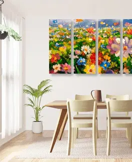 Obrazy kvetov 5-dielny obraz olejomaľba lúčne kvety