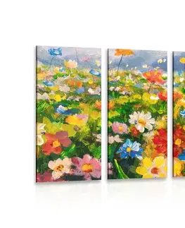 Obrazy kvetov 5-dielny obraz olejomaľba lúčne kvety