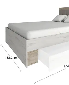 Postele NABBI Malbo 160 manželská posteľ s roštom sivý dub craft / biely dub craft