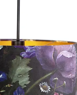 Zavesne lampy Závesná lampa s velúrovými odtieňmi kvetov so zlatom 40 cm - Combi