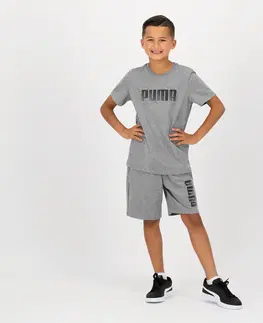 nohavice Detské bavlnené tričko Puma sivé s nápisom