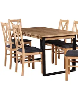 Súpravy stôl a stoličky v podkrovnom štýle Jedálenská zostava Pandora 1+6 cierny/buk