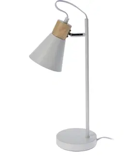 Stolové lampy Kovová stolná lampa s dreveným podstavcom Solano biela, 14 x 47 cm