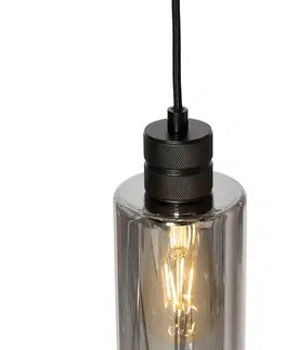 Zavesne lampy Moderné závesné svietidlo čierne s dymovým sklom 5 svetiel - Stavelot