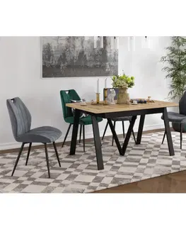 Jedálenské stoly Jedálenský rozkladací stôl, dub wotan/čierna, 140-290x90 cm, AVENY