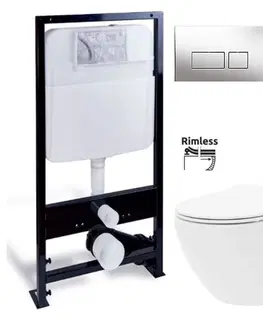 Kúpeľňa PRIM - předstěnový instalační systém s chromovým tlačítkem 20/0041 + WC REA Carlo Flat Mini Rimlesss + SEDADLO PRIM_20/0026 41 CF1