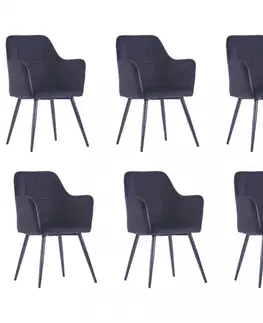 Jedálenské stoličky a kreslá Jedálenská stolička 6 ks zamat / oceľ Dekorhome Modrá