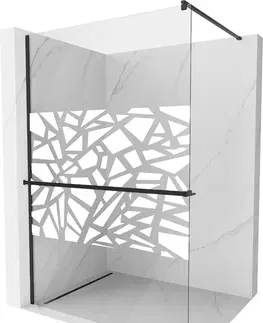 Sprchové dvere MEXEN/S - Kioto+ Sprchová zástena WALK-IN s poličkou a držiakom uterákov 130 x 200 cm, biela vzor, čierna 800-130-121-70-85