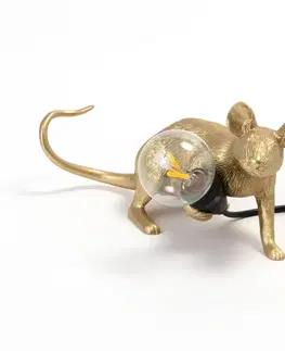 Vnútorné dekoratívne svietidlá SELETTI Stolová LED lampa Mouse Lamp USB ležiaca zlatá