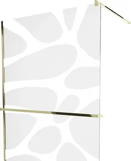 Sprchové dvere MEXEN/S - KIOTO Sprchová zástena WALK-IN s poličkou a držiakom uterákov 90 x 200, transparent/bialy vzór 8 mm, zlatá 800-090-121-50-97