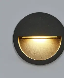 Vonkajšie zapustené svietidlá Lucande Lucande LED nástenné svietidlo Loya, okrúhle, tmavo sivé, vonkajšie