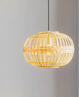 Závesné svietidlá EGLO Závesná lampa Amsfield z bambusu oválny tvar