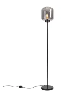 Stojace lampy Inteligentná stojaca lampa čierna s dymovým sklom vrátane Wifi ST64 - Qara