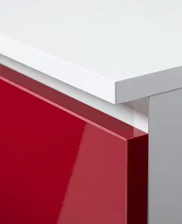 Komody a skrinky Dizajnová široká komoda TOM160, biela / červený lesk