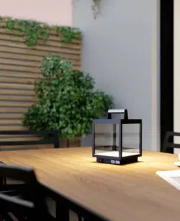 Vonkajšie osvetlenie terasy Lucande Nabíjateľná stolová lampa Lucande LED Cube, hliník, USB, IP54, stmievateľná